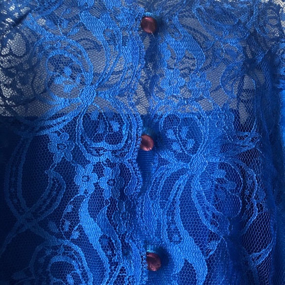 Vintage Royal Blue Lacy Nylon Teddy - Picture 5 of 8